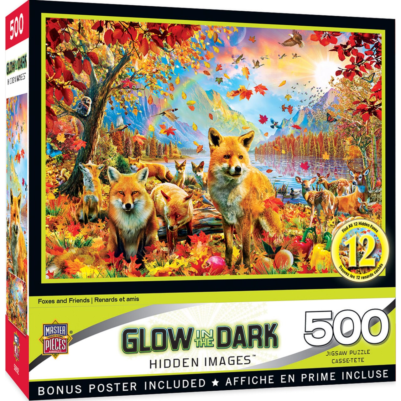 Masterpieces 500 Piece Glow in the Dark Puzzle - Fox and Friends - 15"x21"